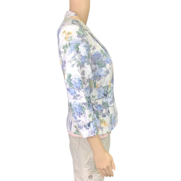 Lucy Paris Womens Tailored Blazer Suit Jacket Pastel Floral Print Blue Medium - Picture 6 of 11